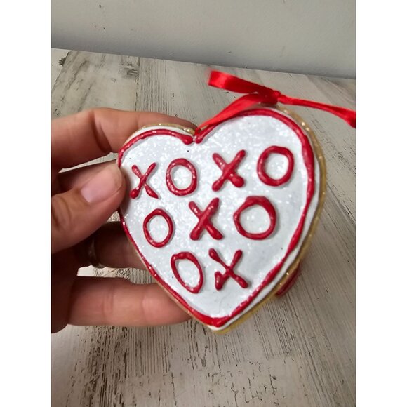Large heart cookie Valentine's ornament decor glitter sparkle unique vintage - Picture 2 of 7